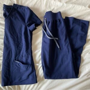 Jaanuu Navy Blue Scrub Top and Scrub Pants Set